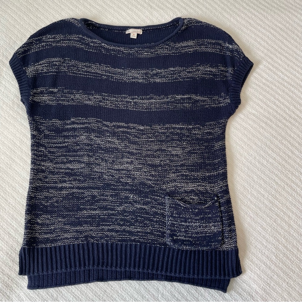 Gap Short Sleeved Sweater XS Navy Blue & Silver Casual Nautical Beach Coastal - Picture 13 of 13